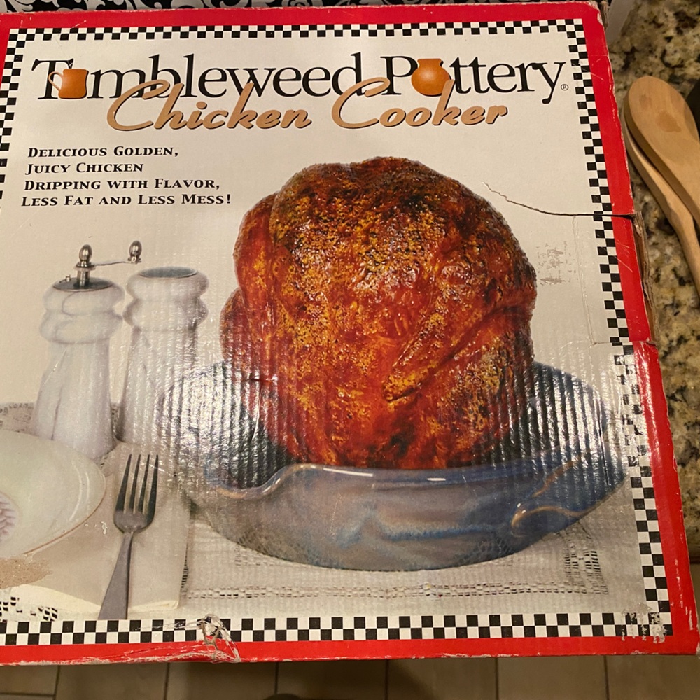 TUMBLEWEED Pottery Dish Beer Chicken Steam Roaster Cooker Stoneware new in box